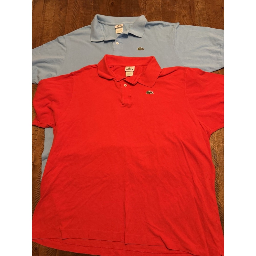 Lacoste Polo Shirt Mens Size 9 Blue /Red Short Sleeve Classic Fit Croc Lot Of 2